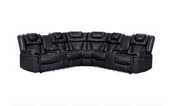 Alexa Black Leather Reclining Sectional