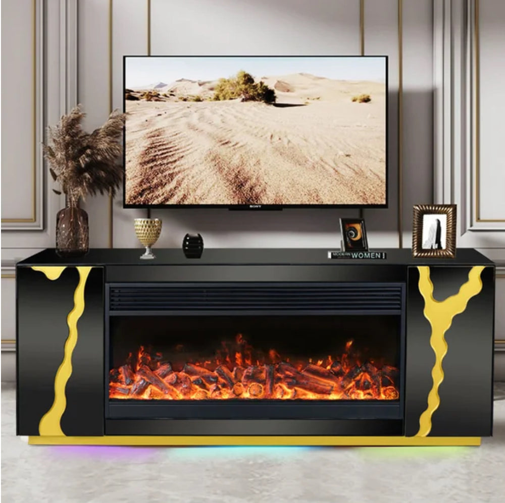 71" Black Electric Fireplace TV Stand with LED Lights & Bluetooth - Belleze