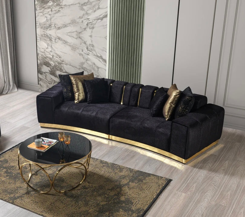 Michelle Black Velvet Curved Sectional