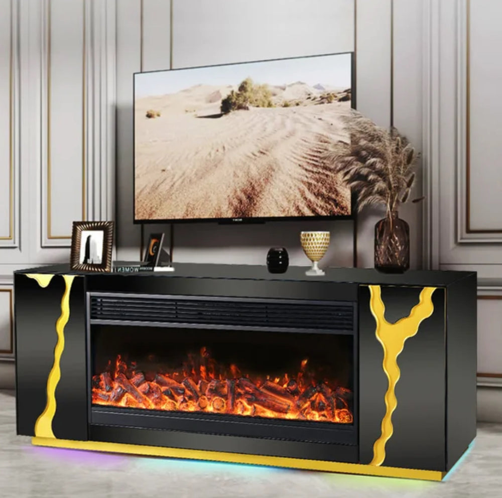 71" Black Electric Fireplace TV Stand with LED Lights & Bluetooth - Belleze