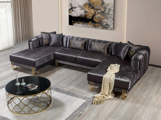 Santana Smoke Velvet Double Chaise Sectionals