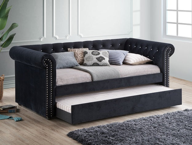 Ellie Daybed with Trundle – Linen Tufted | Black & Gray | NZR Furniture