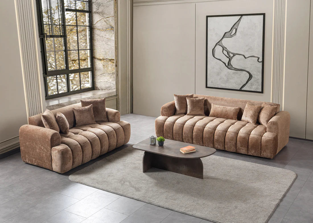 Yulia Boucle Sofa & Loveseat – Ivory or Chocolate