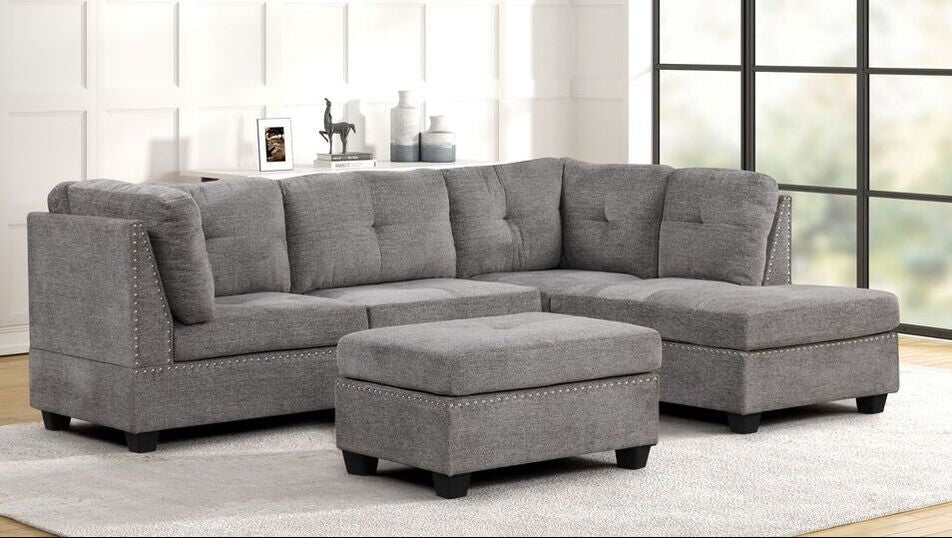 Sienna Gray Sectional w/ Ottoman Set