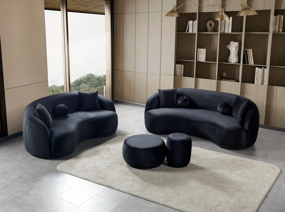 Bonita Black Velvet Sofa & Loveseats  Set