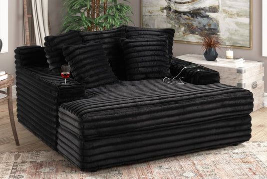 Onyx Oversized Chaise w/ USB  Charger & Cupholder