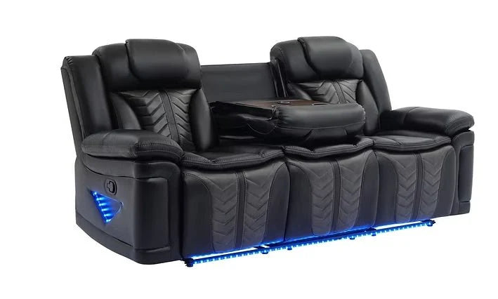 Innova Reclining Sofa Set | Air Leather | LED Lights & Wireless Charger | Gray & Black | 2-PC & 3-PC