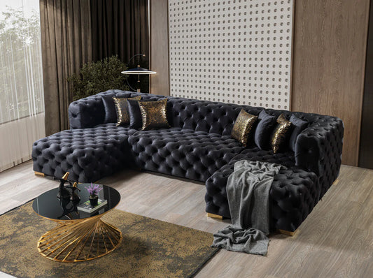 Neva Black Velvet Double Chaise Sectional