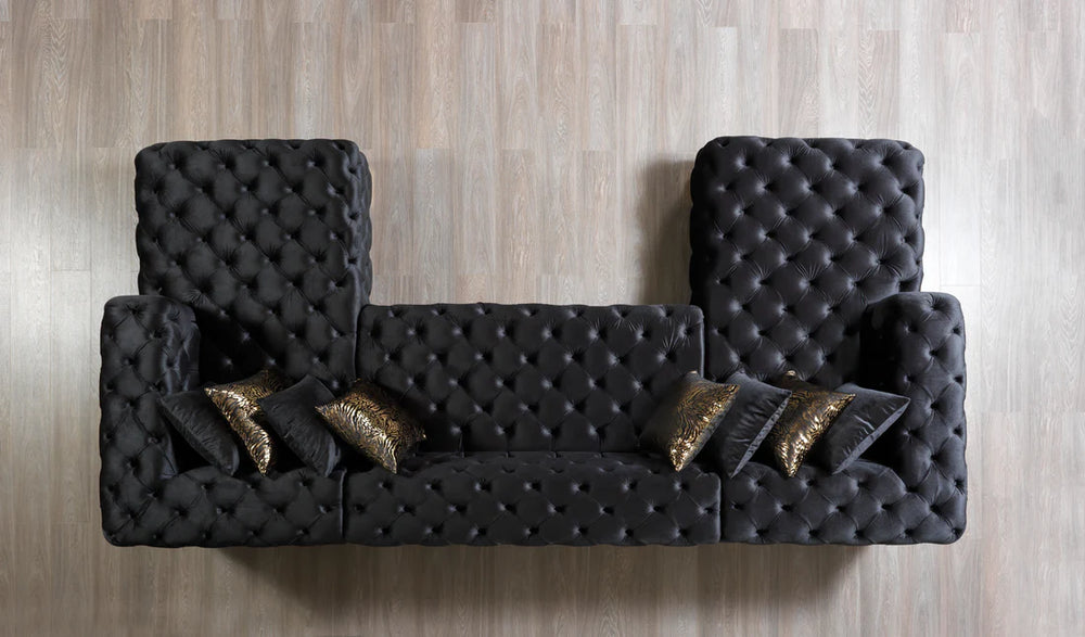 Neva Black Velvet Double Chaise Sectional