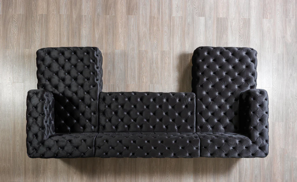 Neva Black Velvet Double Chaise Sectional