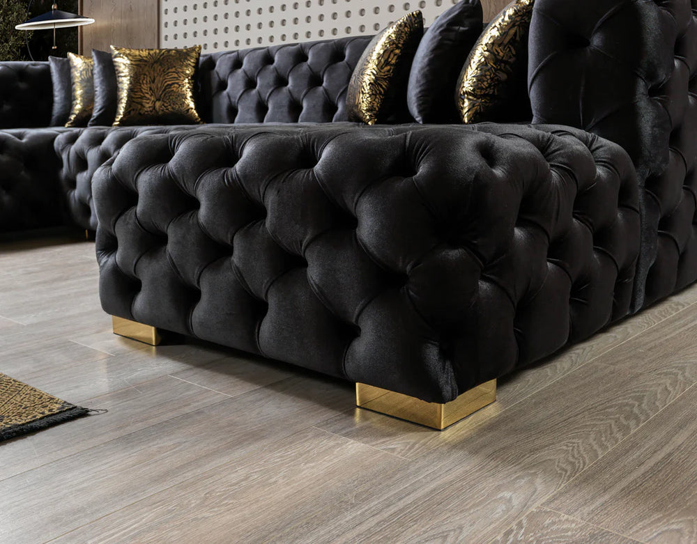 Neva Black Velvet Double Chaise Sectional