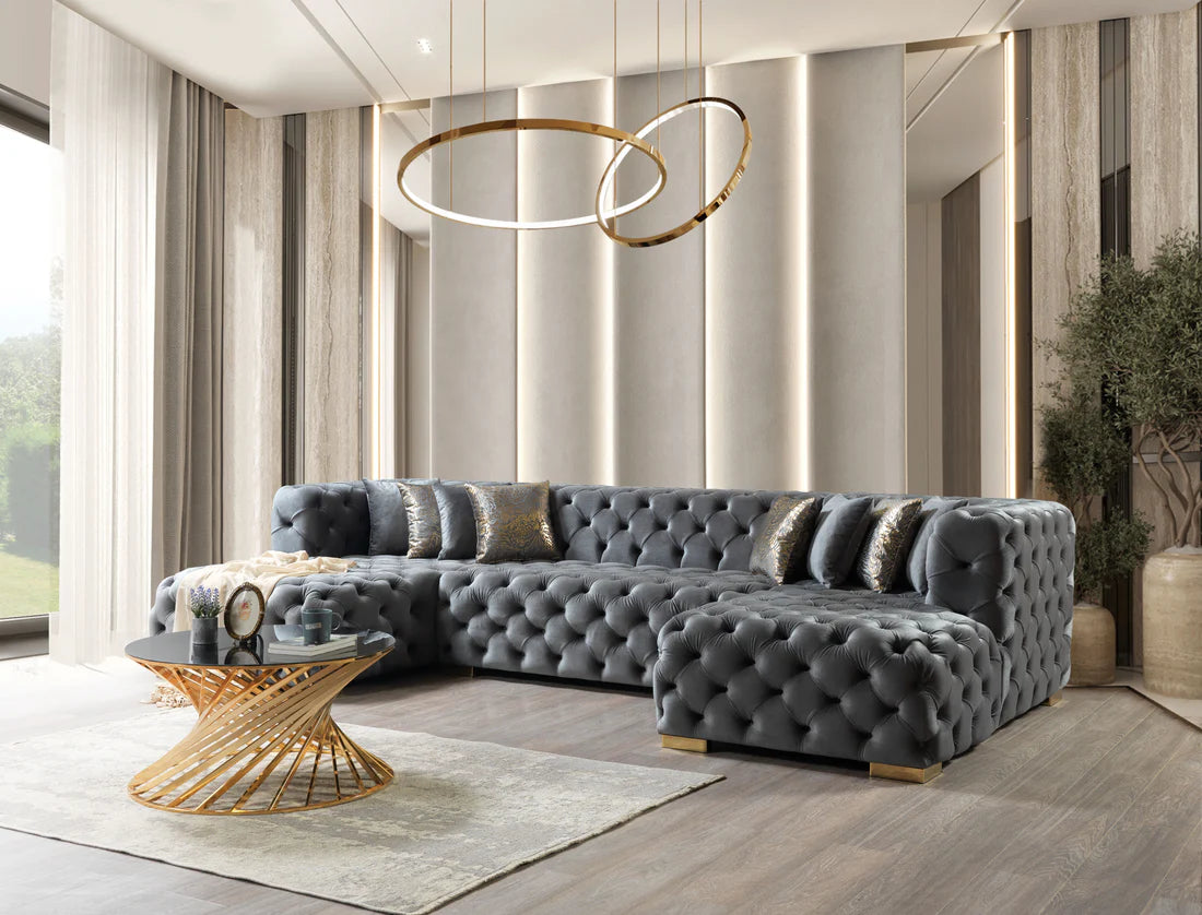 Neva Gray Velvet Double Chaise Sectional