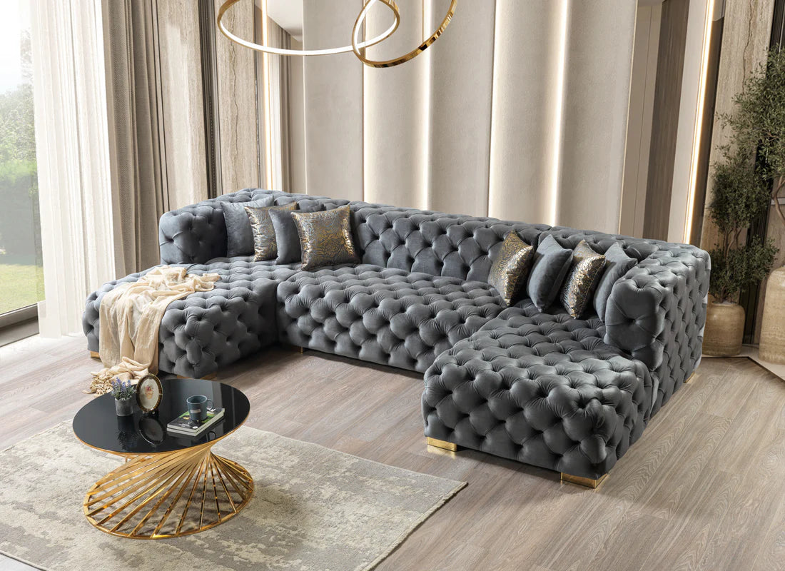 Neva Gray Velvet Double Chaise Sectional