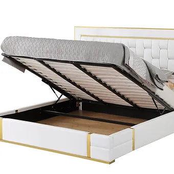 Marbella White Storage Bed with Gold Accents