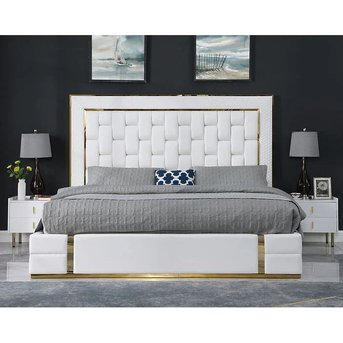 Marbella White Storage Bed with Gold Accents