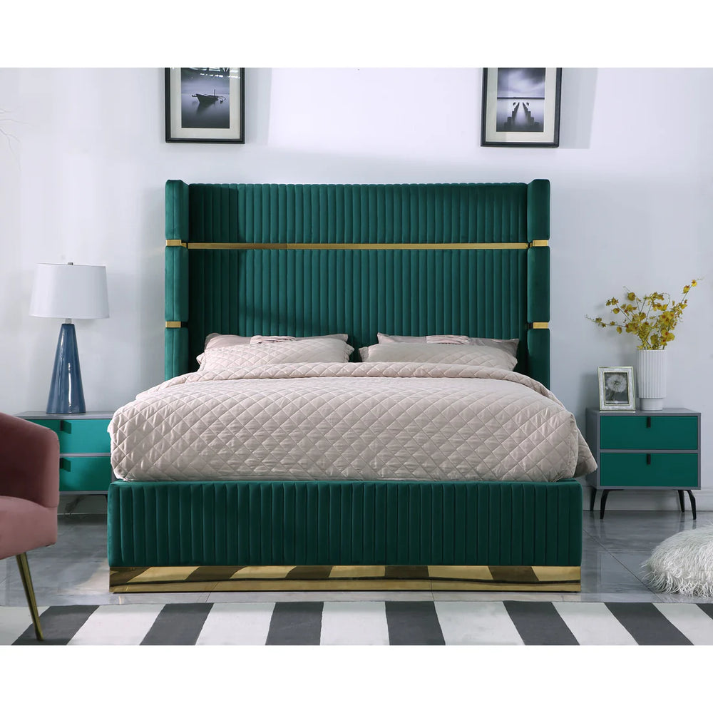 Velvet Platform Bed with Gold Accents - Queen & King | Aspen