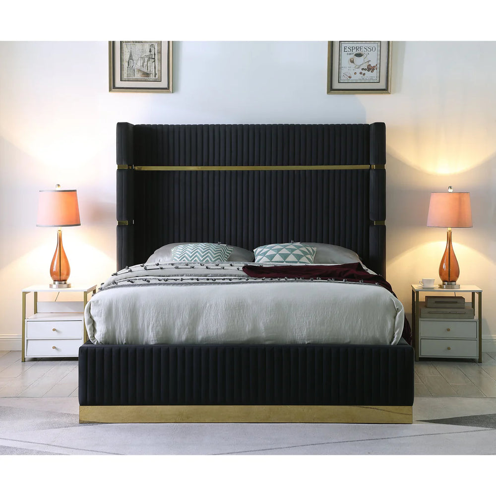Velvet Platform Bed with Gold Accents - Queen & King | Aspen