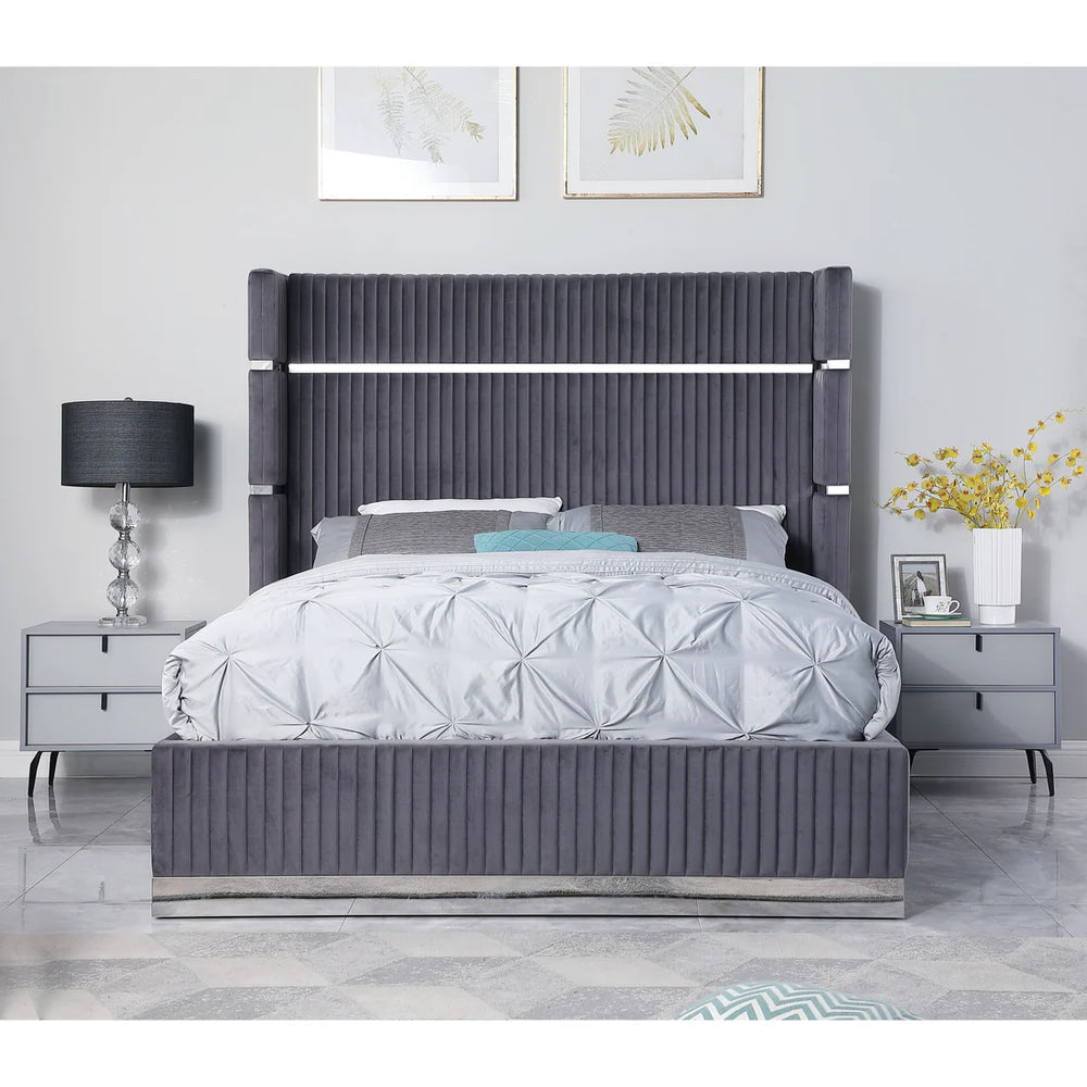Velvet Platform Bed with Gold Accents - Queen & King | Aspen