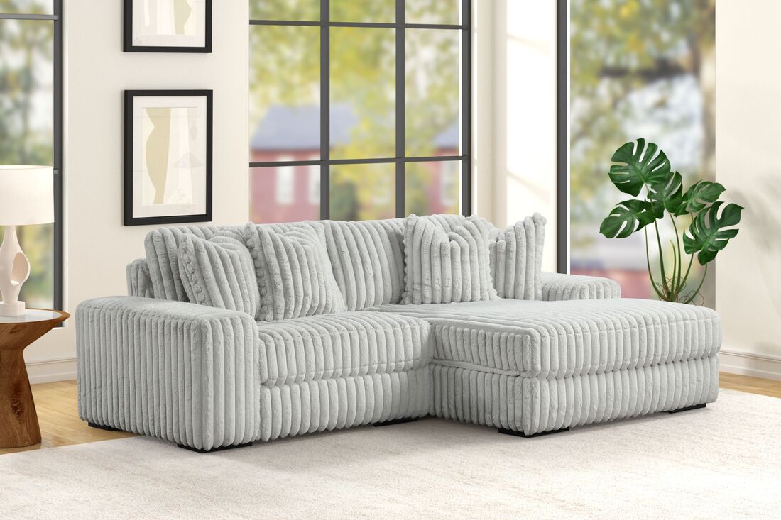 Sunday 2-Piece Gray Fabric Sectional Sofa - 102" Modern L-Shape Couch