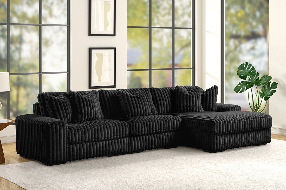 Sunday 3-Piece Fabric Sectional Sofa 142" - Extra Large L-Shape Couch | Black & Beige