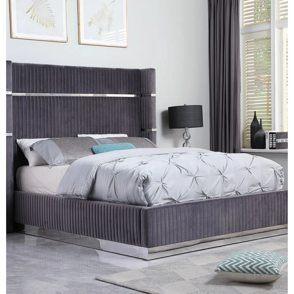 Velvet Platform Bed with Gold Accents - Queen & King | Aspen
