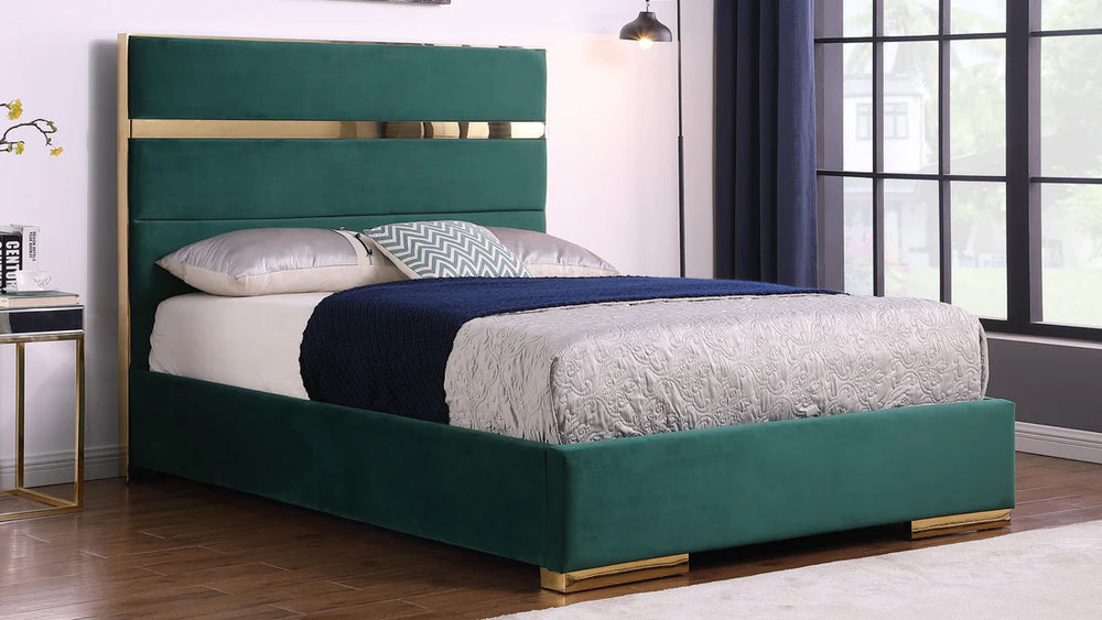 Cartier Velvet Platform Bed | Queen & King | Chrome Legs