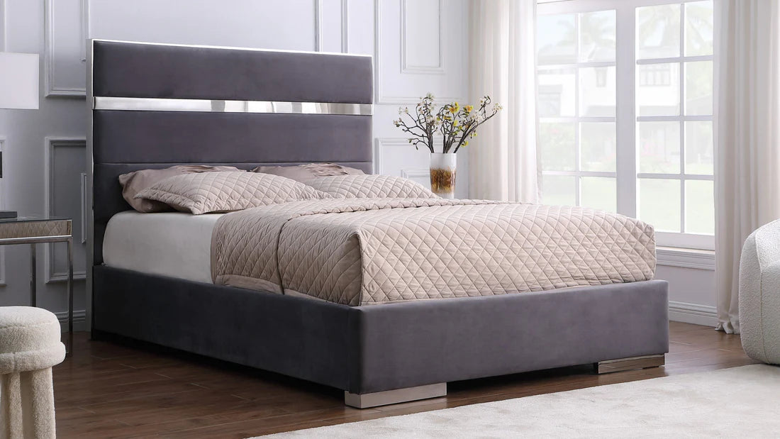 Cartier Velvet Platform Bed | Queen & King | Chrome Legs