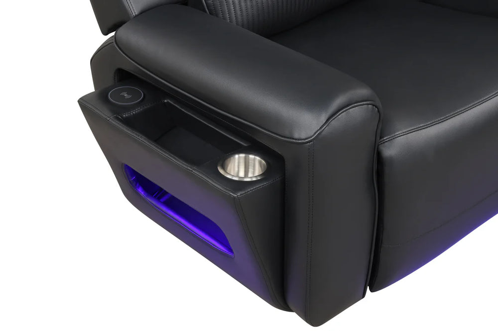 Galaxy Power Recliner Sectional - Black Leather with Bluetooth, LED Lights & Wireless Charging