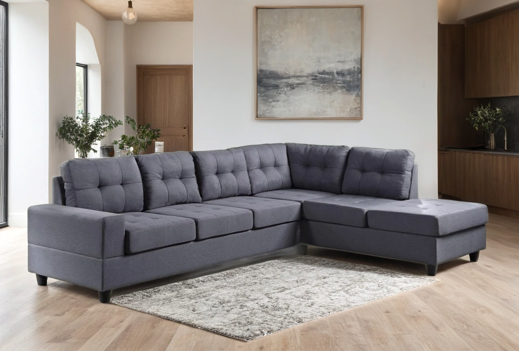James Reversible Sectional Sofa – Linen & PU | L-Shape Chaise Lounge