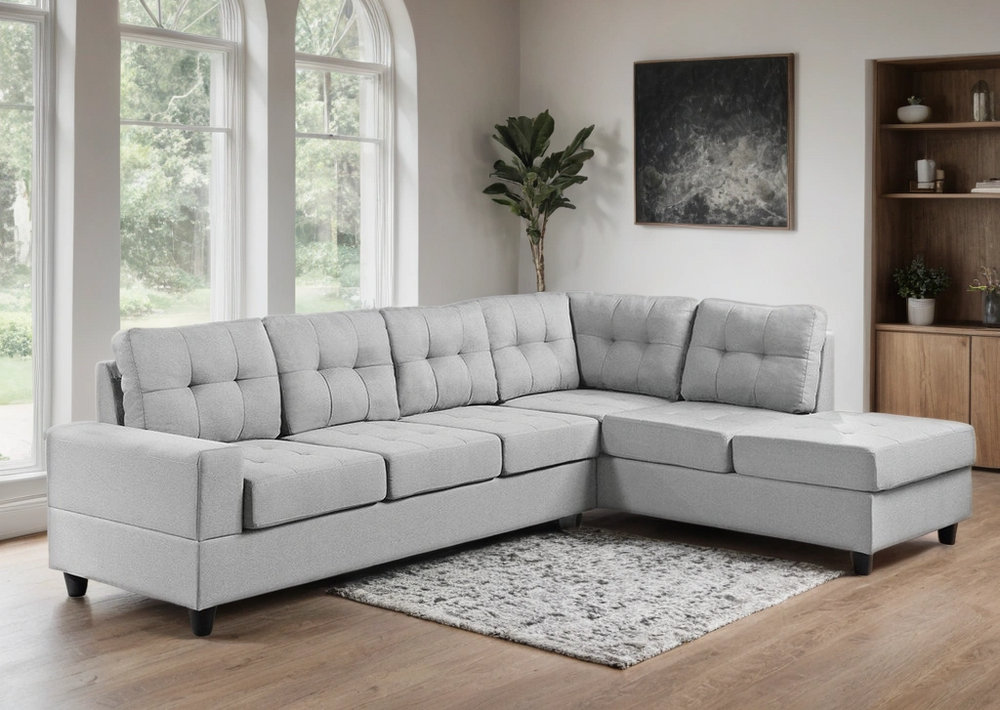 James Reversible Sectional Sofa – Linen & PU | L-Shape Chaise Lounge