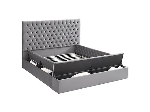 Paris Upholstered Platform Bed – Black & Gray Velvet Button-Tufted with Storage | Queen & King