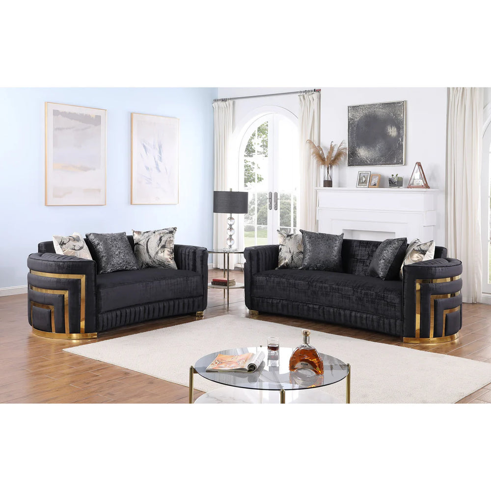 Minerva Velvet Sofa Set – Sofa, Loveseat & Chair | Cream & Black