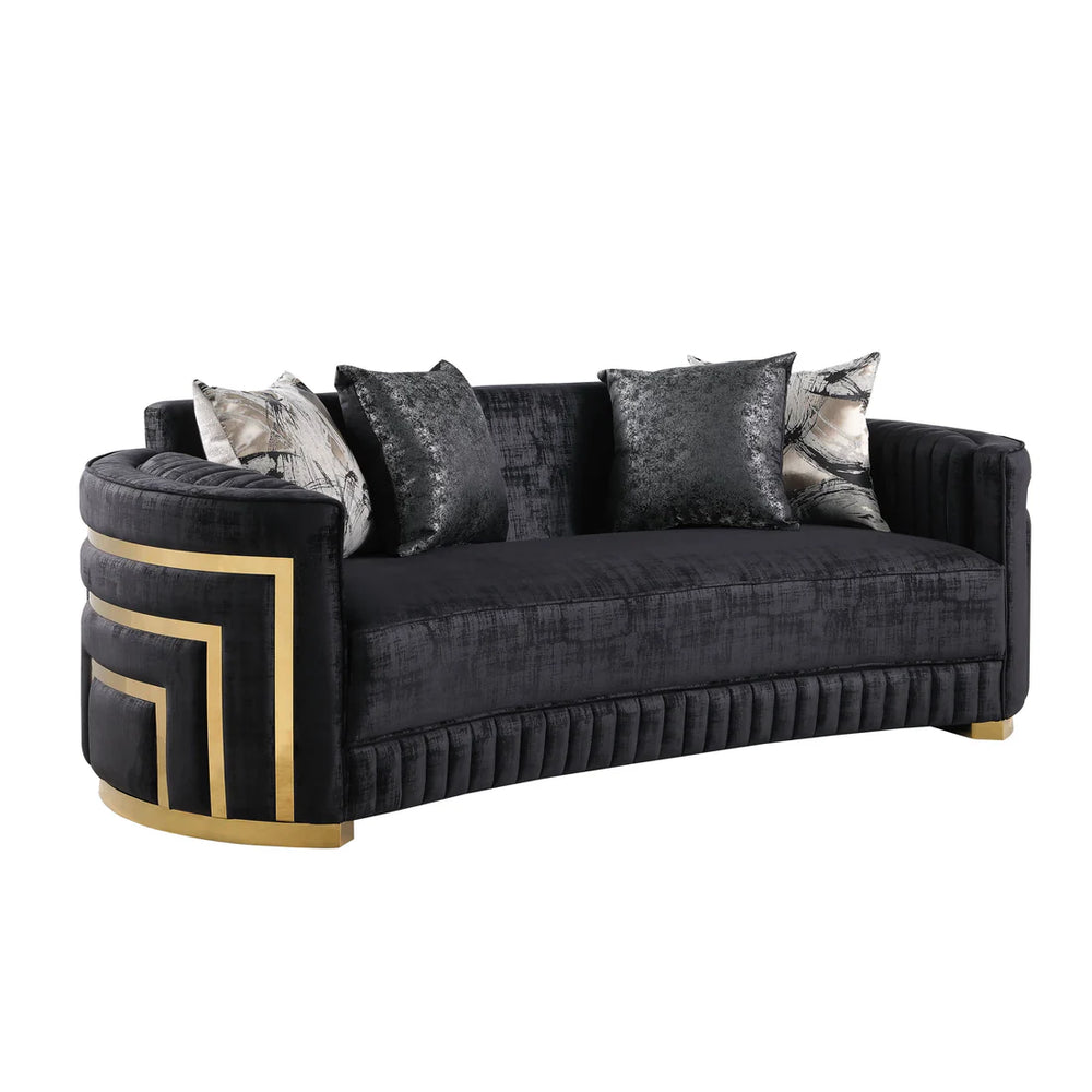 Minerva Velvet Sofa Set – Sofa, Loveseat & Chair | Cream & Black
