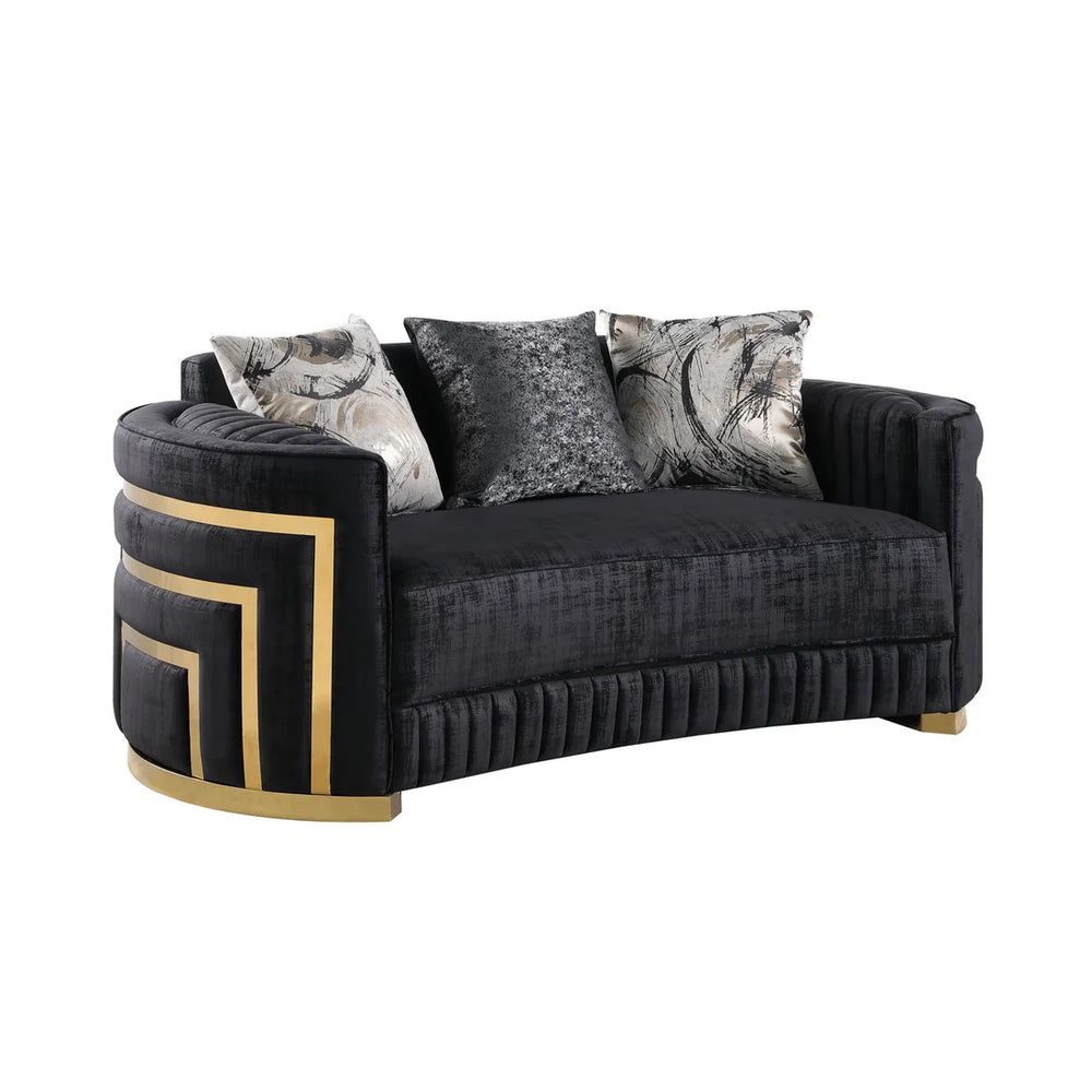 Minerva Velvet Sofa Set – Sofa, Loveseat & Chair | Cream & Black