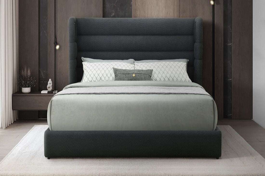 Hero Black Boucle Platform Bed with Bluetooth Speaker & USB Ports