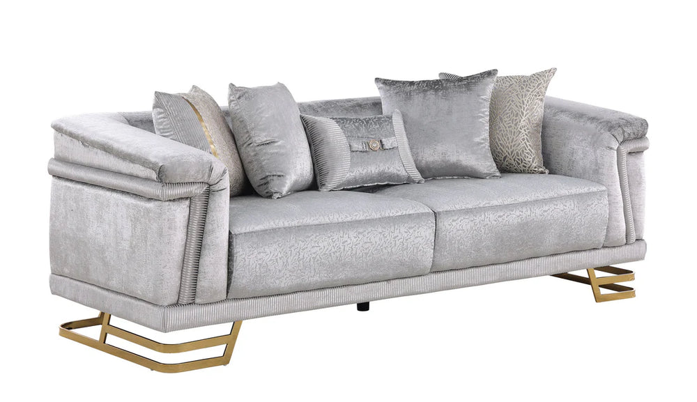 Amalfi Grey Velvet Sofa Collection with Gold Legs – 2pc & 3pc Sets