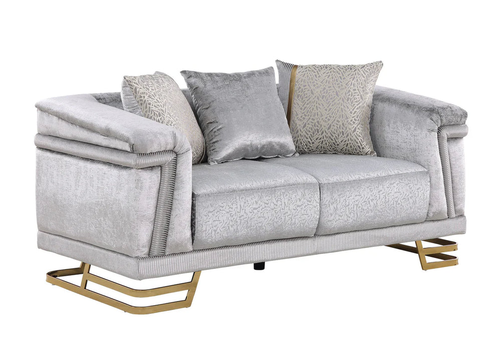 Amalfi Grey Velvet Sofa Collection with Gold Legs – 2pc & 3pc Sets