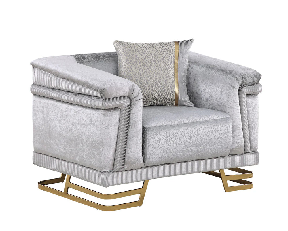 Amalfi Grey Velvet Sofa Collection with Gold Legs – 2pc & 3pc Sets