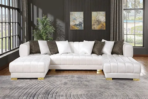 Dasha Double Chaise Sectional Sofa – Velvet with Gold Legs