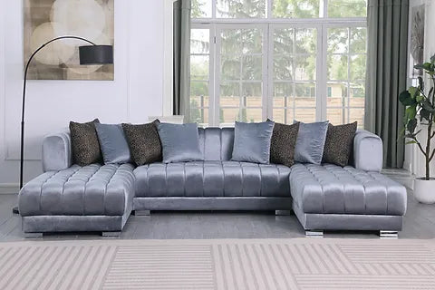 Dasha Double Chaise Sectional Sofa – Velvet with Gold Legs