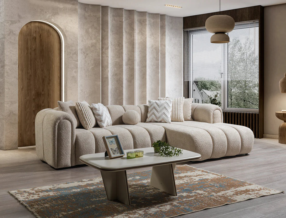 Lis Sand Boucle 115" Sectional – LAF or RAF Chaise | Nova Furniture