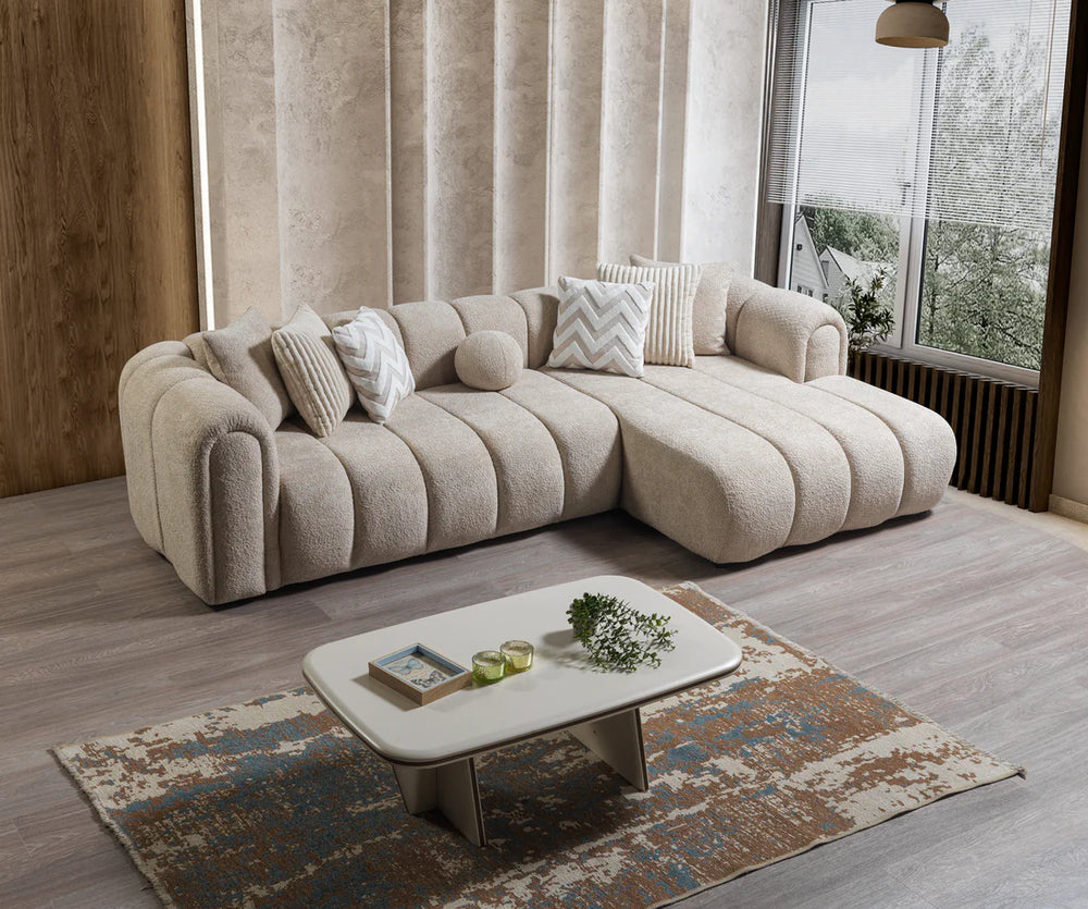 Lis Sand Boucle 115" Sectional – LAF or RAF Chaise | Nova Furniture
