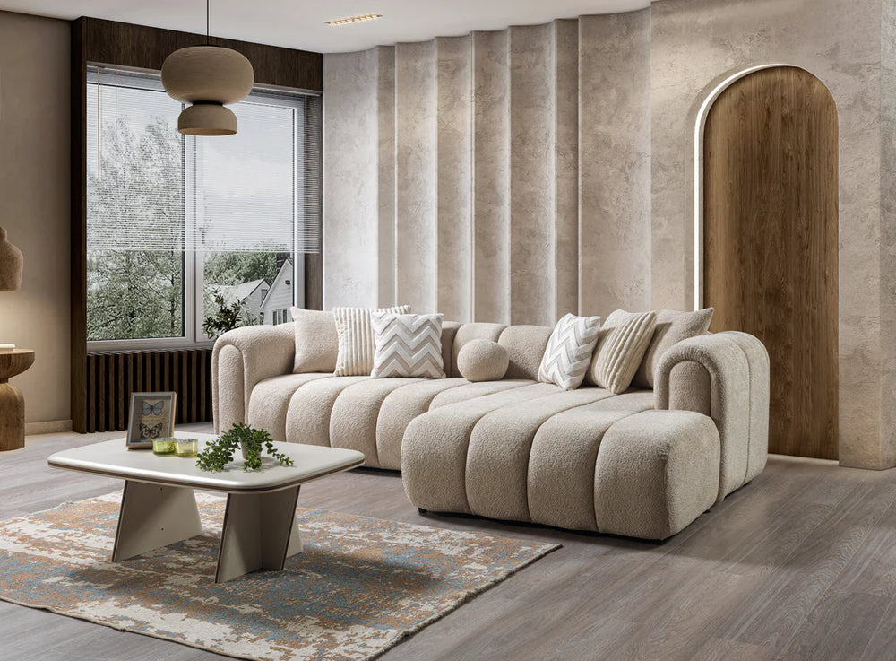 Lis Sand Boucle 115" Sectional – LAF or RAF Chaise | Nova Furniture