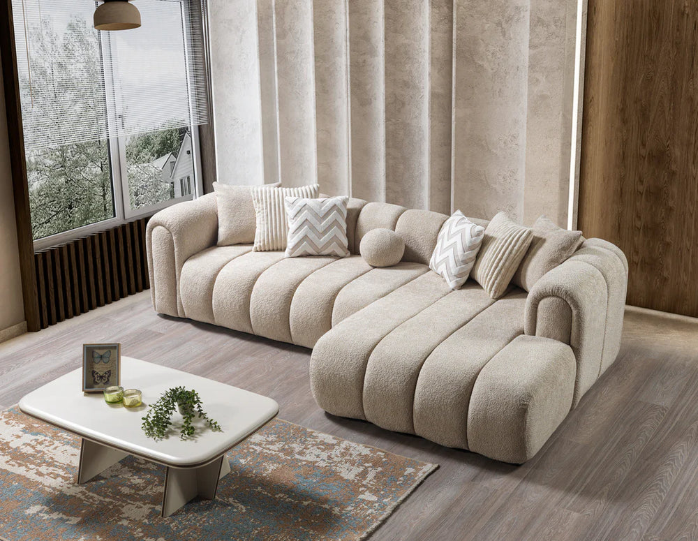 Lis Sand Boucle 115" Sectional – LAF or RAF Chaise | Nova Furniture