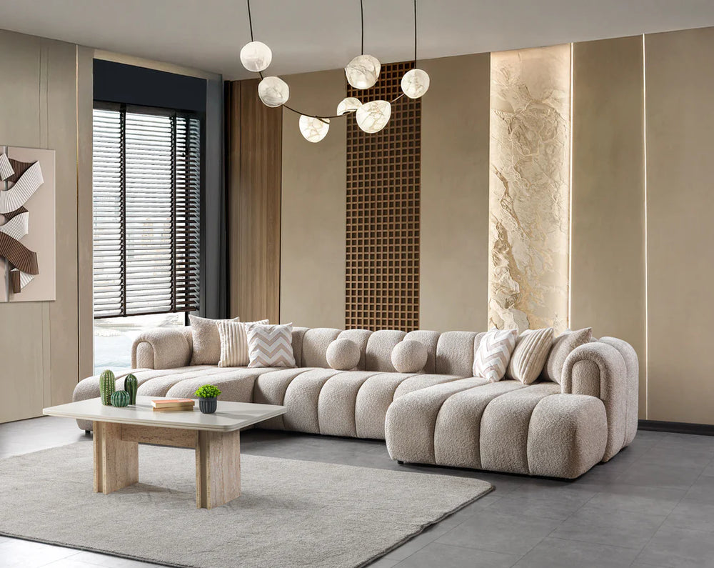 Lis 147" Double Chaise Sectional – Ivory & Sand Boucle | Nova Furniture