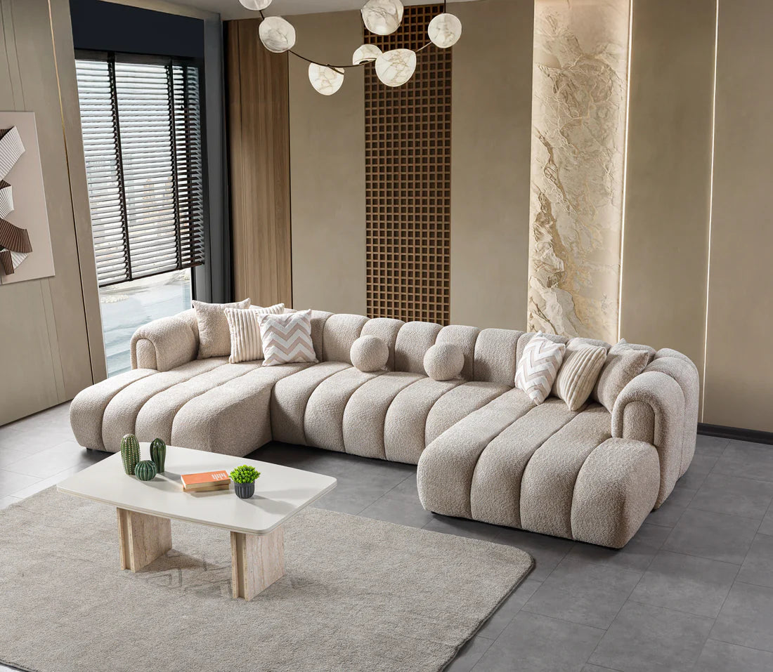 Lis 147" Double Chaise Sectional – Ivory & Sand Boucle | Nova Furniture