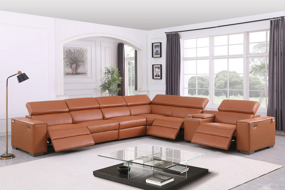 Picasso II 7-Piece Power Reclining Sectional – Caramel Italian Leather Match