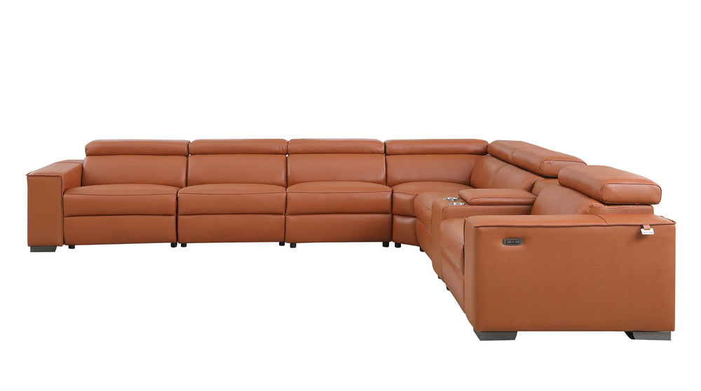 Picasso II 7-Piece Power Reclining Sectional – Caramel Italian Leather Match