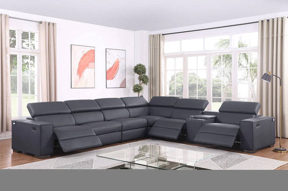 Picasso II 7-Piece Power Reclining Sectional – Dark Grey Italian Leather Match