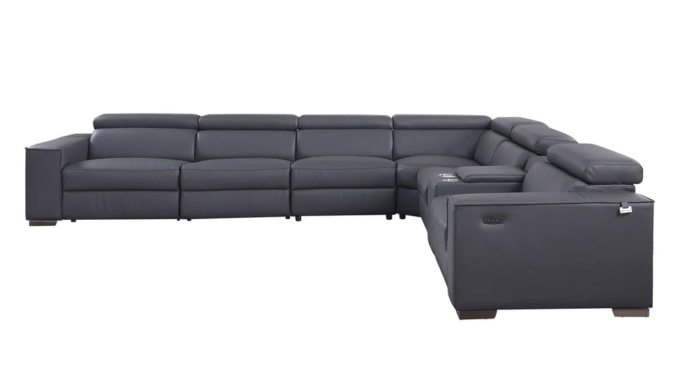 Picasso II 7-Piece Power Reclining Sectional – Dark Grey Italian Leather Match